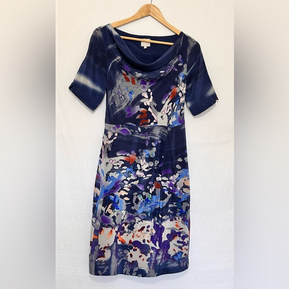 Anthro Golden Ratio Coquille Japonica
Watercolor Cowl Neck 100% Silk Dress 2